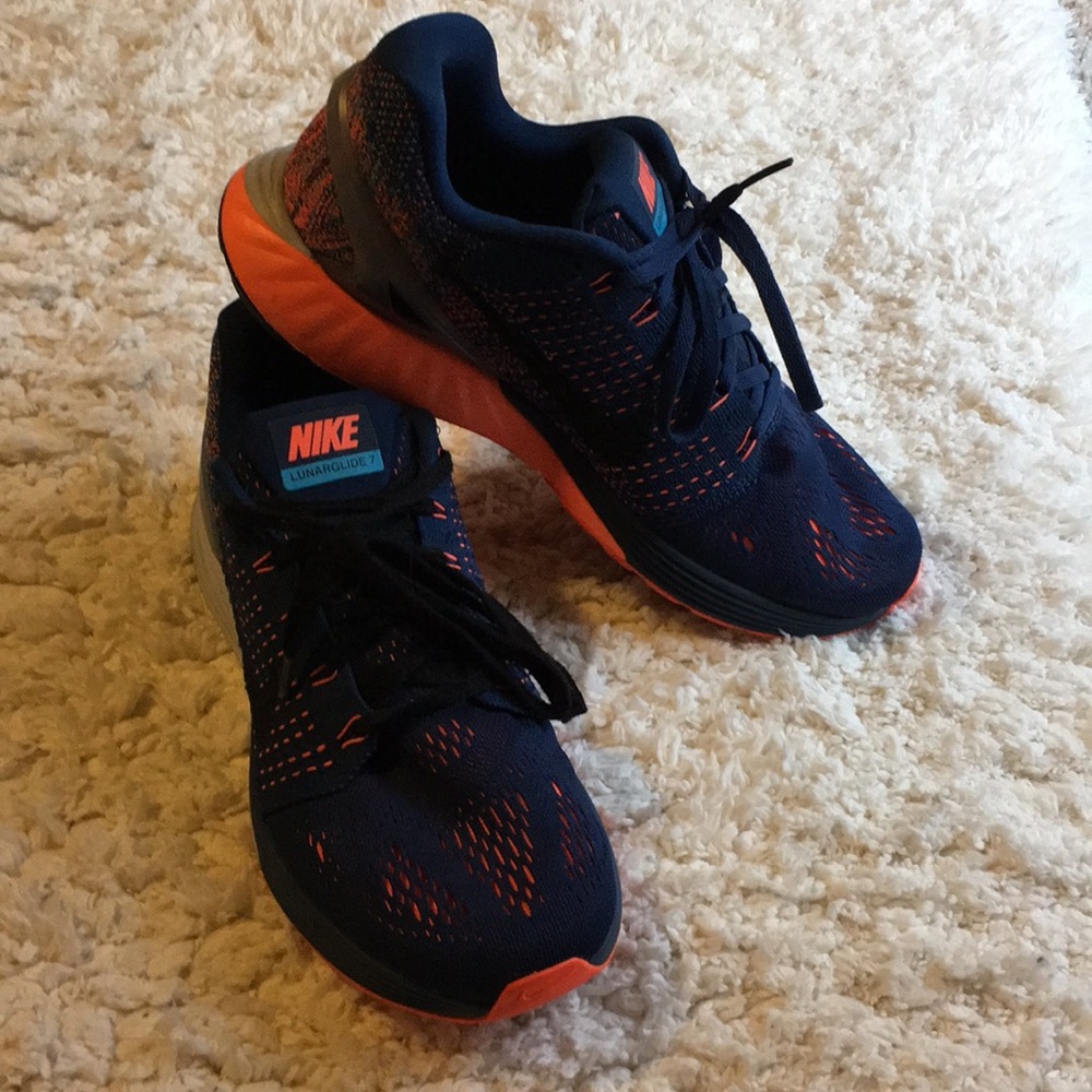 Orange and blue Nike lunarglide 7 size 8